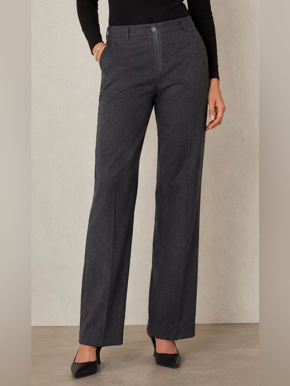 Cop.Copine Textured Charcoal Gray Straight Leg Pants NWT French Designer Size 10